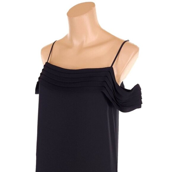 T by Alexander Wang Pleated Off-The-Shoulder Silk Dress Size 4 S Black - Picture 5 of 12